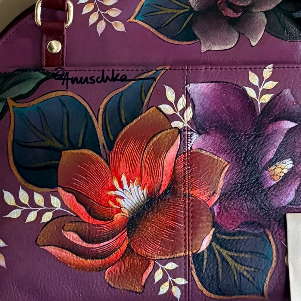 Anuschka Hand-Painted Floral Dome Shoulder Bag in Plum NWT - Picture 2 of 10